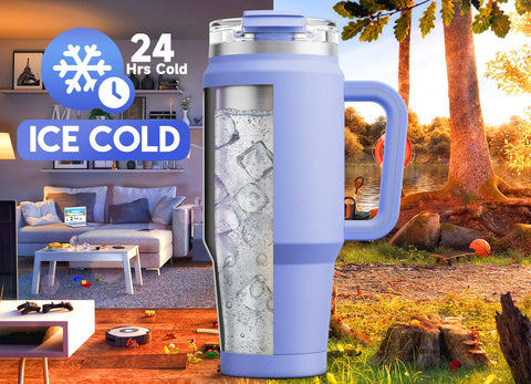 Meoky lilac tumbler lid demonstrates leak-proof design for travel.