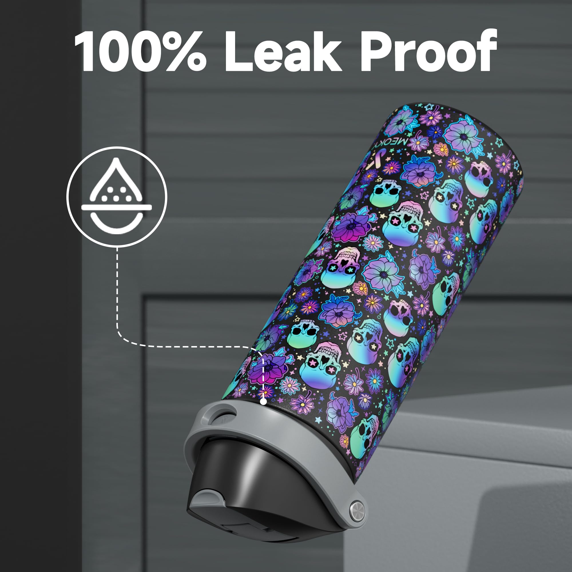 Wide mouth on Meoky bottle for easy ice filling and cleaning