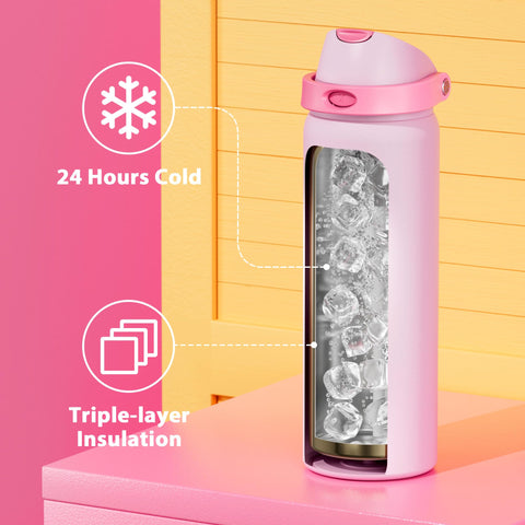 Meoky bottle with wide opening makes ice addition and cleaning simple.