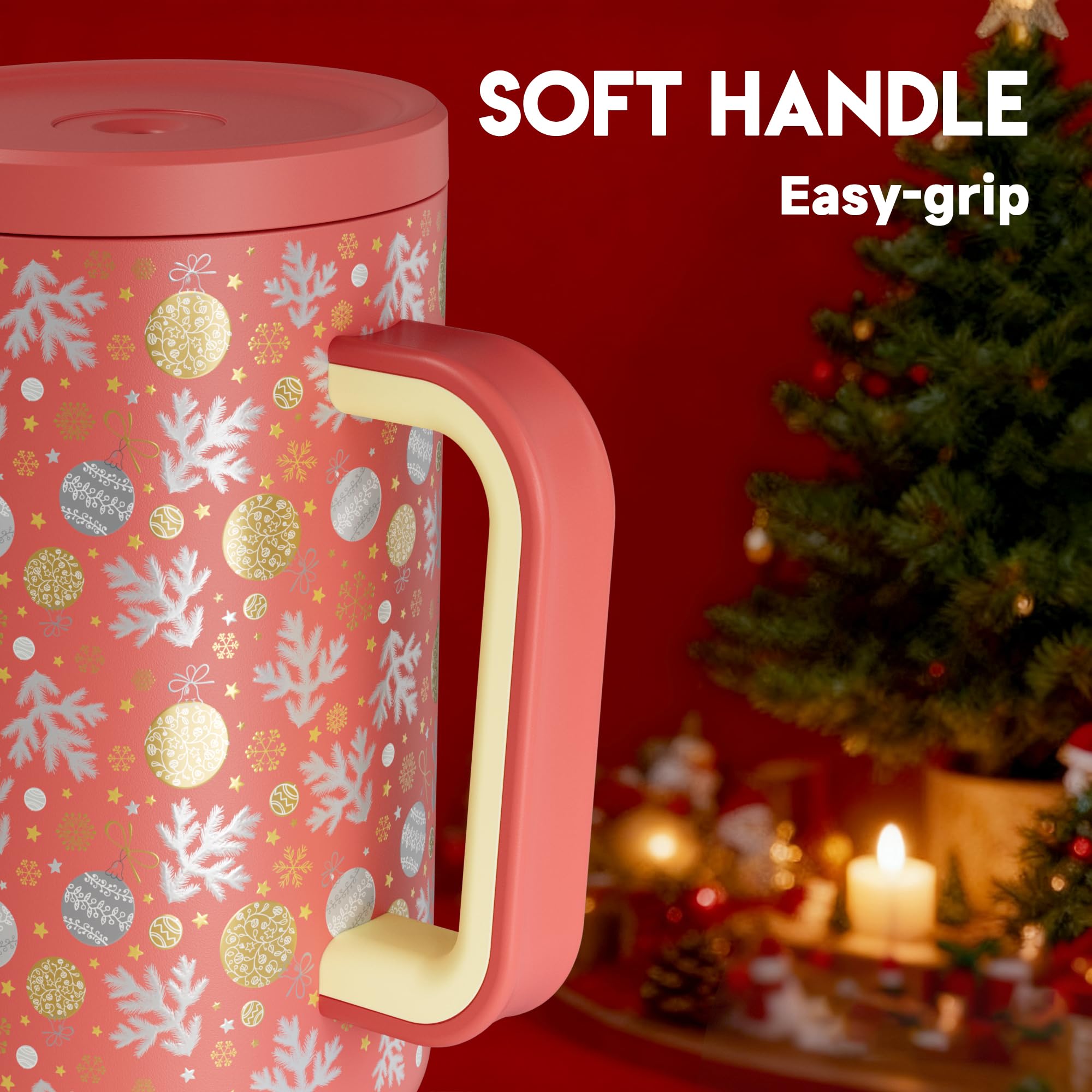 Meoky wide thick handle offers comfortable grip for festive sipping