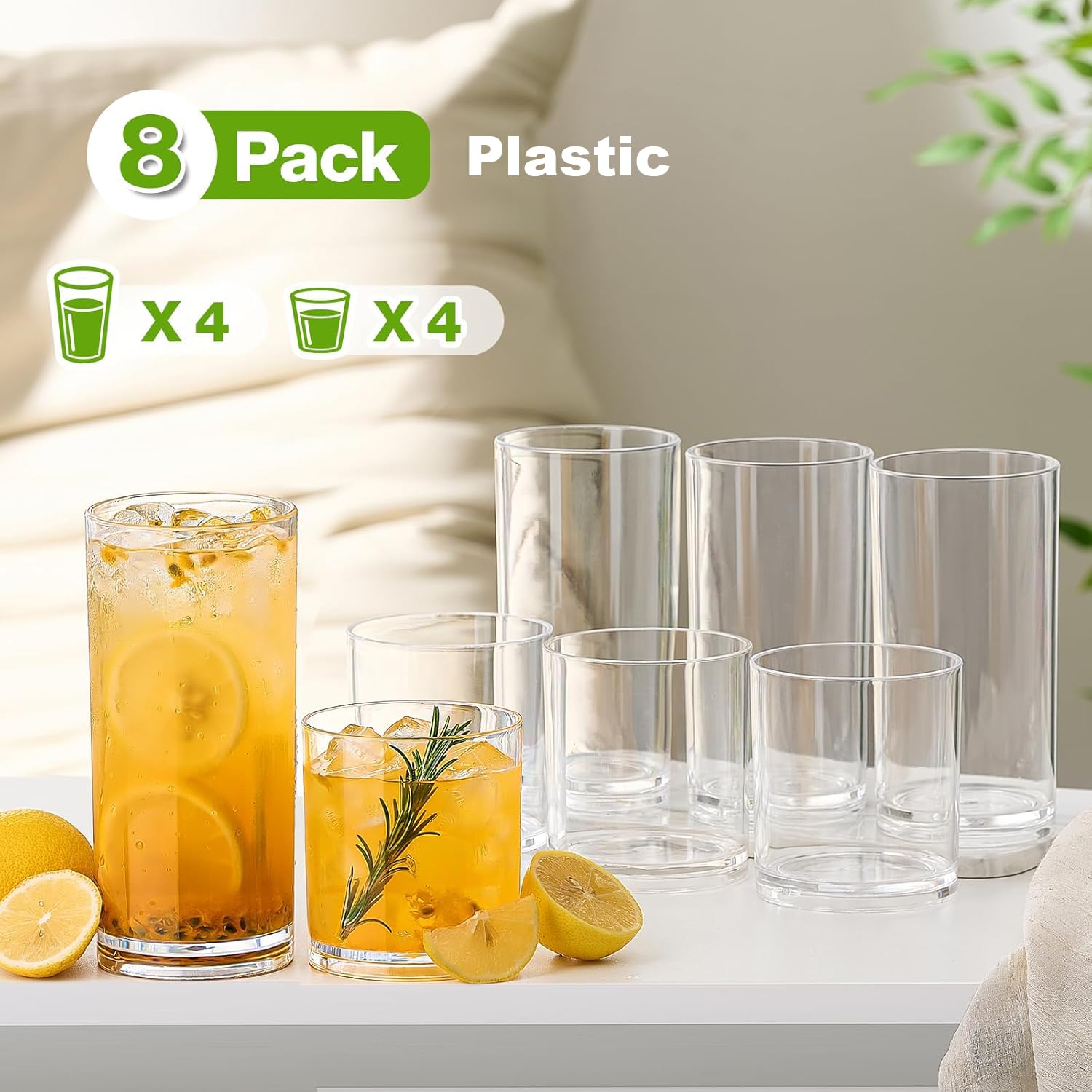 Meolibour 14oz rock glass in clear plastic, perfect for whiskey or juice.