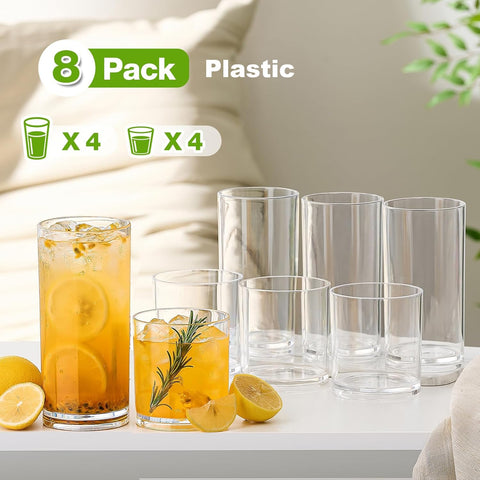 Meolibour 14oz rock glass in clear plastic, perfect for whiskey or juice.