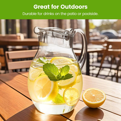Meolibour lid-secured pitcher stays tidy on counters and patios
