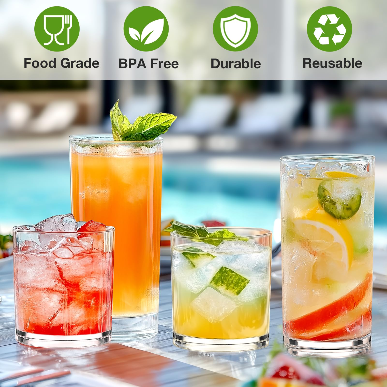 Meolibour unbreakable plastic glasses offering durable daily drinkware.