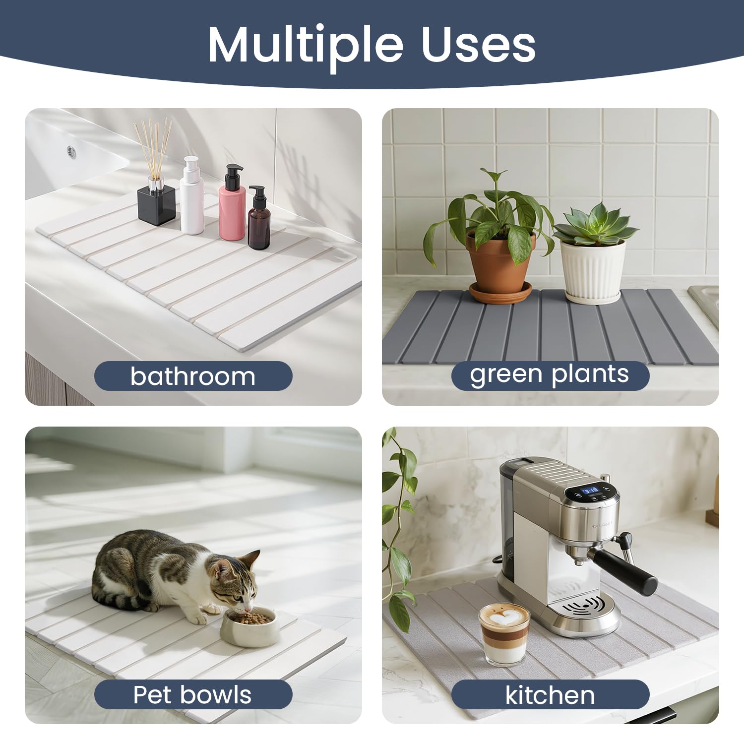 Meowoo Stone Drying Mat doubles as bathroom mat on damp floor.