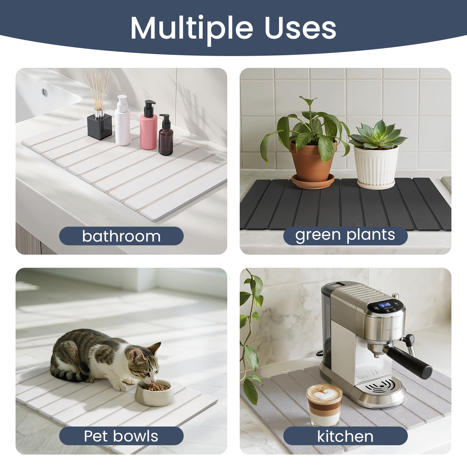 Meowoo Ivory White mat brightens kitchen while drying dishes