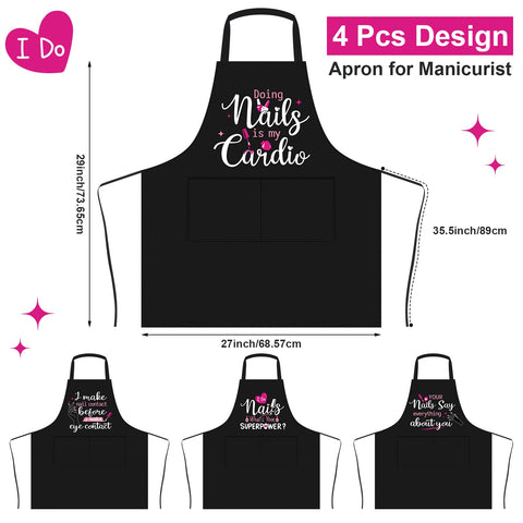 Mepase nail art print apron adds fun ambiance for clients.