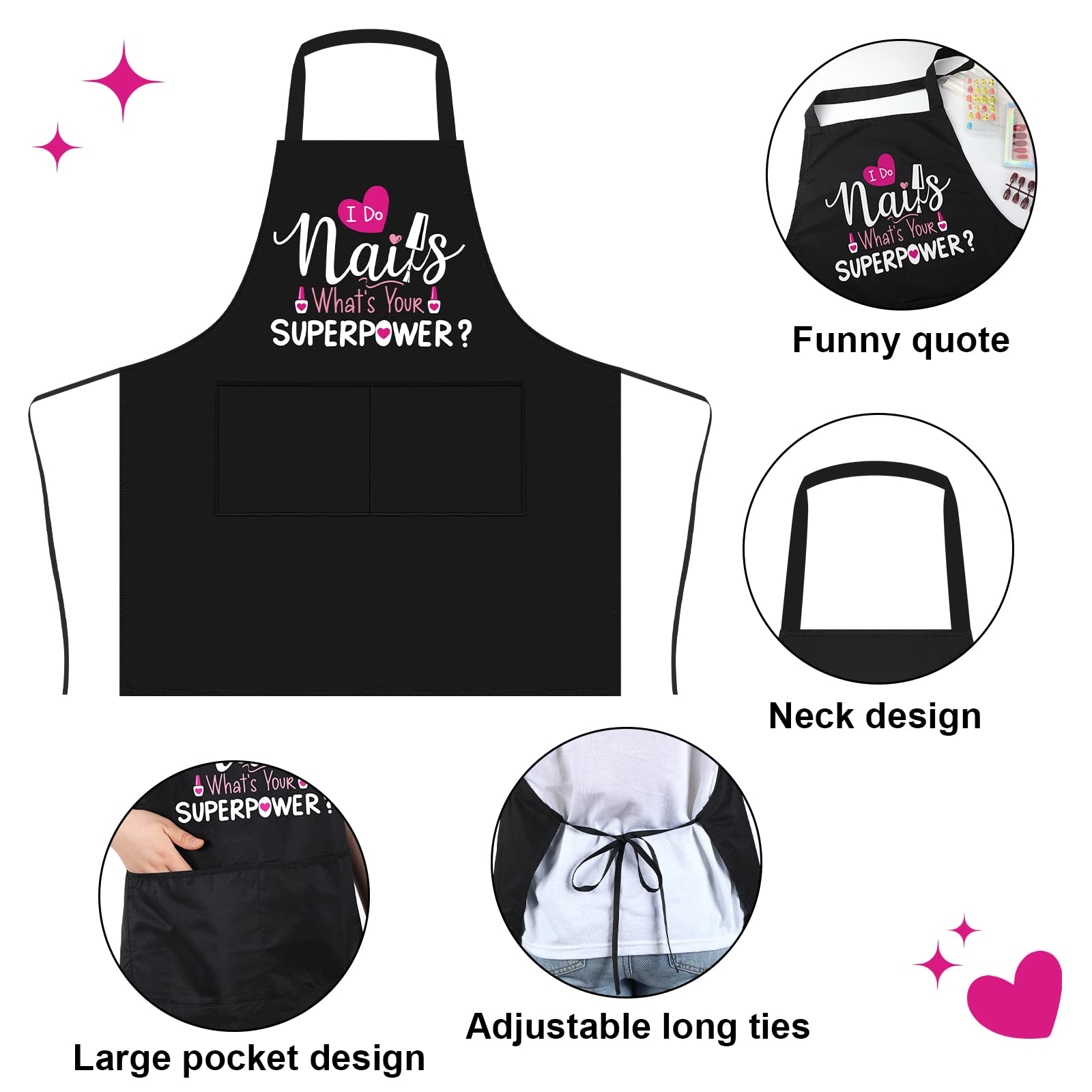 Mepase apron waterproof fabric keeps clothes clean during nail services.