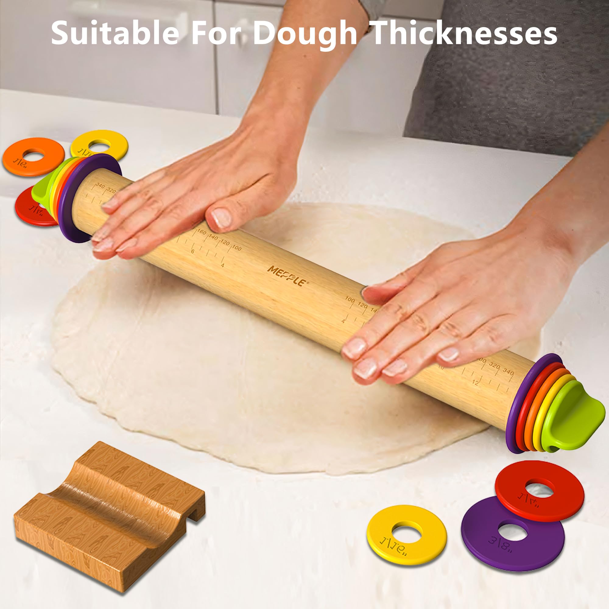 Mepple pastry mat and wooden stand arranged for organized baking