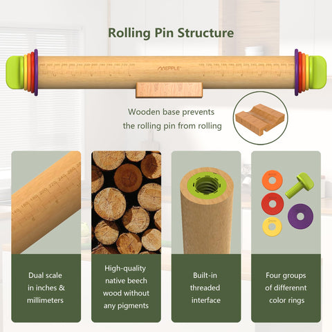 Mepple wooden stand keeping rolling pin upright