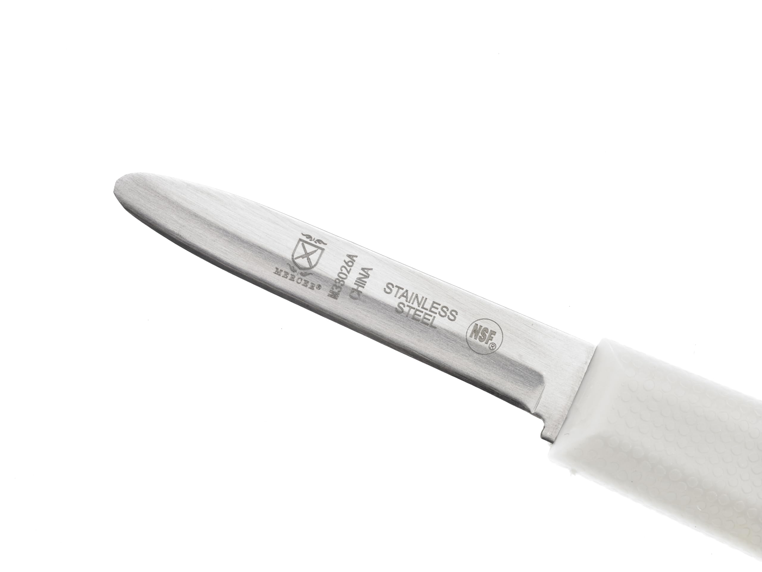 Mercer Culinary clam knife uses high-carbon steel blade for lasting sharpness.