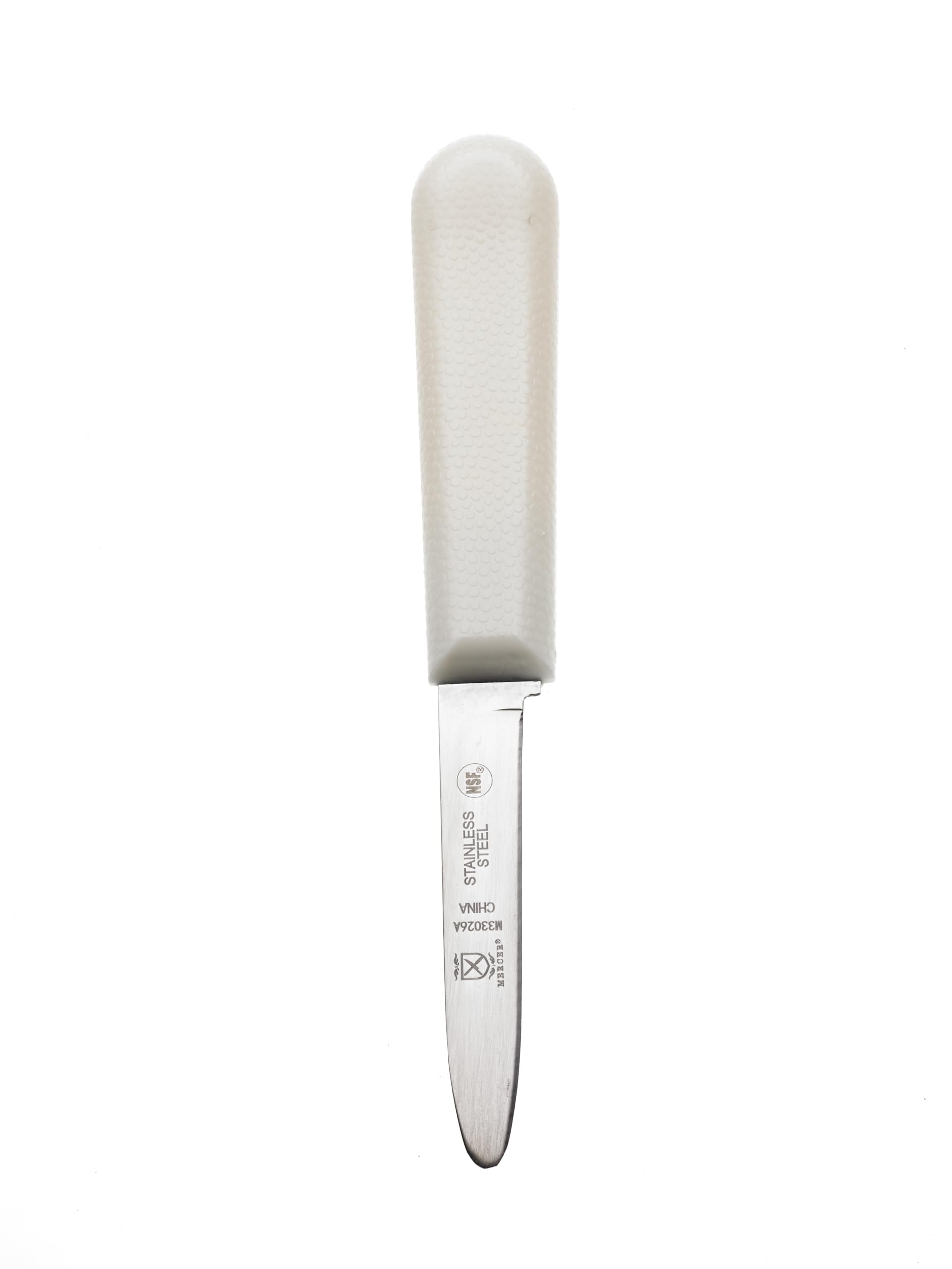 Mercer Culinary clam knife with poly handle, durable high-carbon steel blade for quick, safe openings.