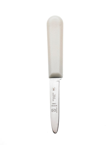 Mercer Culinary clam knife with poly handle, durable high-carbon steel blade for quick, safe openings.