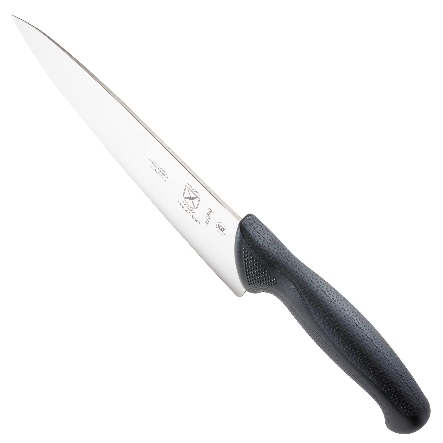 Mercer Culinary Millennia knife on cutting board ready for dicing and mincing.
