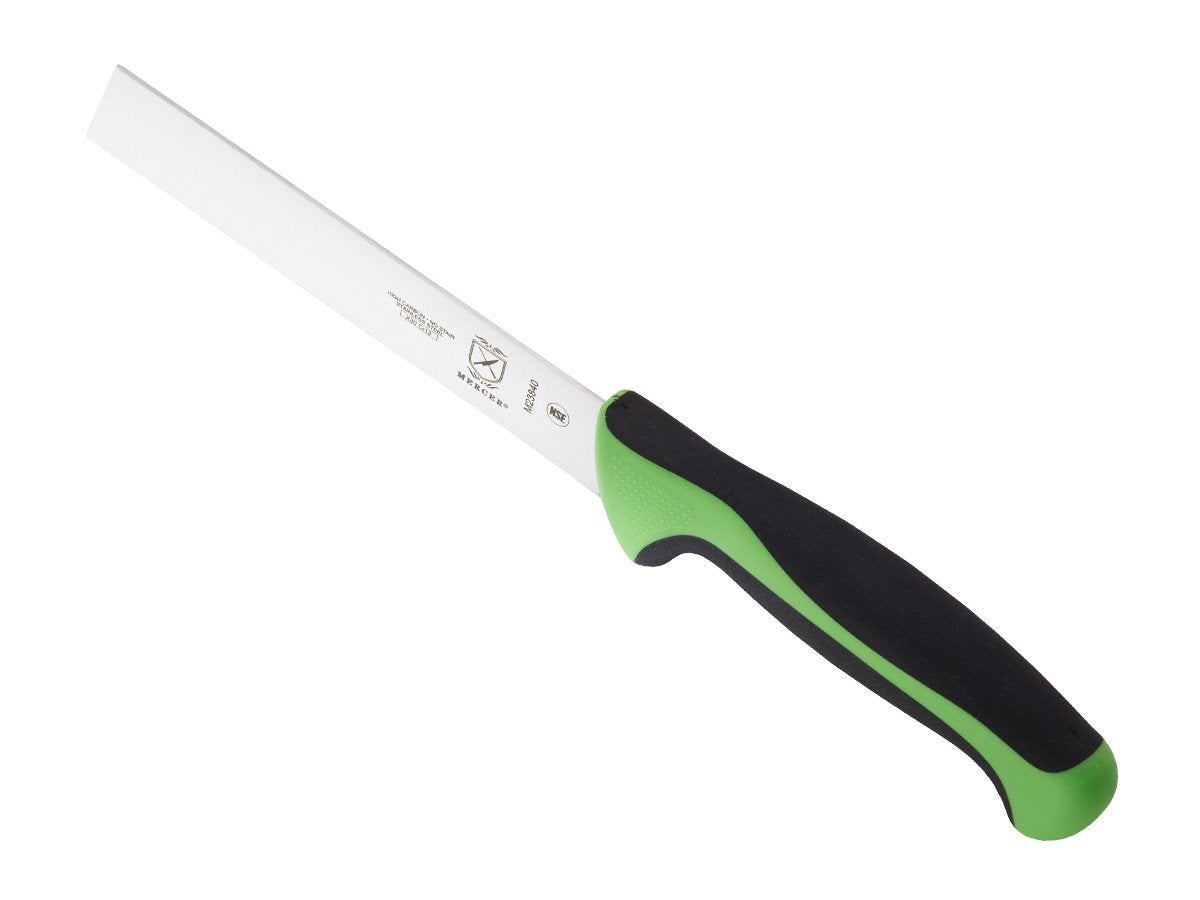 Mercer Culinary Millennia green knife in action chopping vegetables.