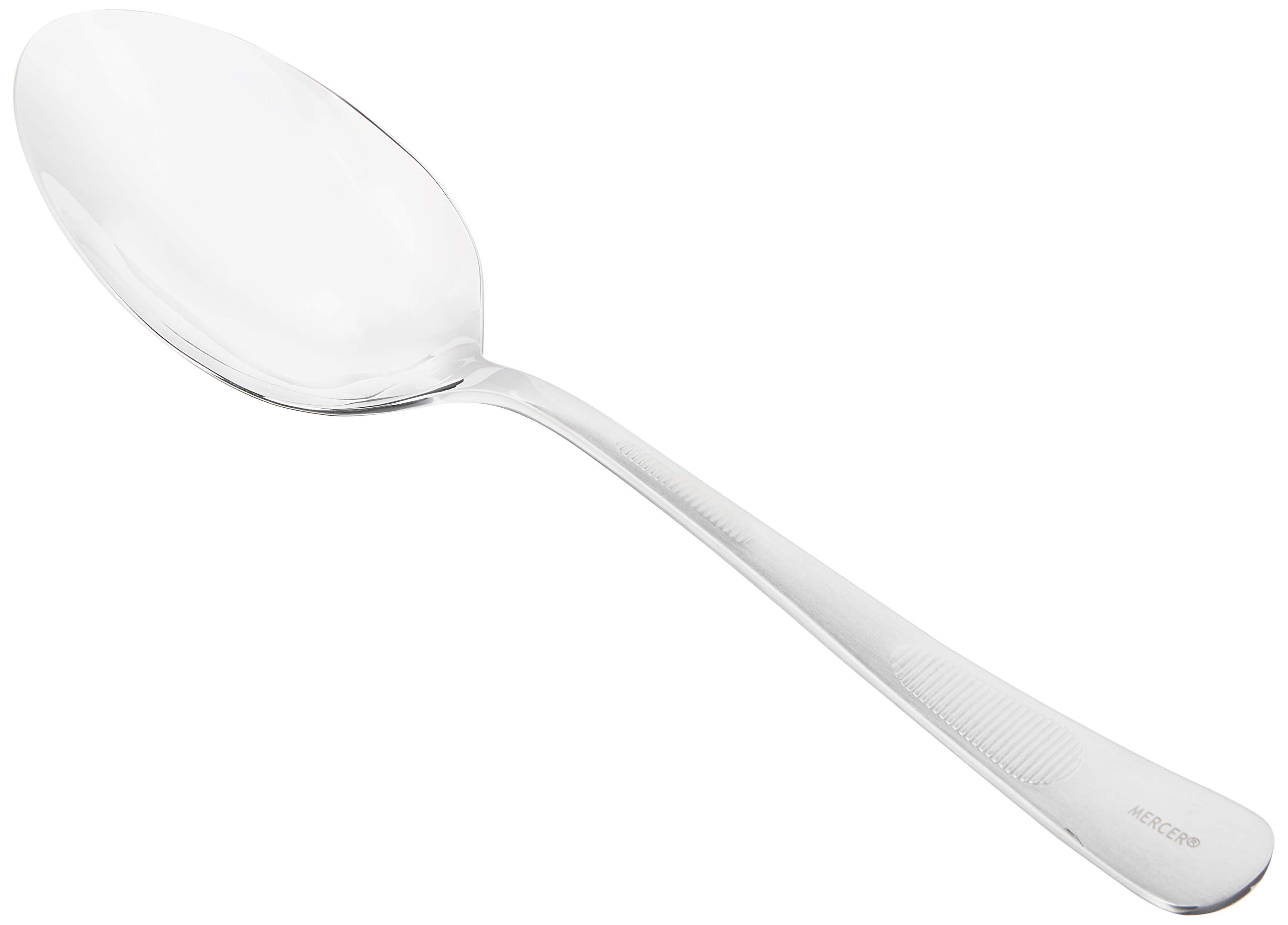 Mercer Culinary plating spoon with solid bowl enables precise pouring.