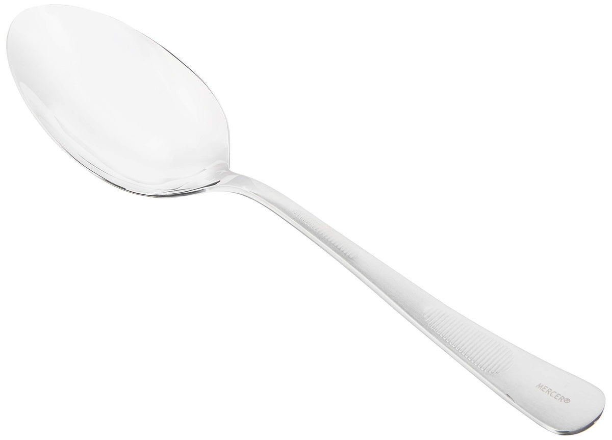 Mercer Culinary plating spoon with solid bowl enables precise pouring.