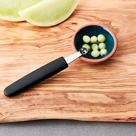 Mercer Culinary melon baller adds professional flair to home fruit plating.