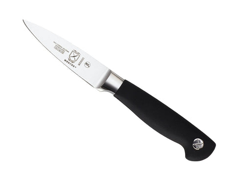 Mercer Culinary Genesis paring knife handle close-up highlighting ergonomic, non-slip Santoprene grip.