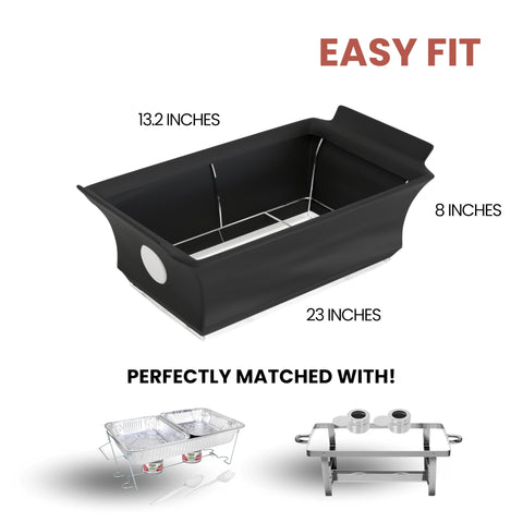 Merchlio chafing dish buffets with elegant covers for presentation.