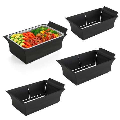 Merchlio chafer wind guard 4-pack protecting food outdoors while preserving heat.