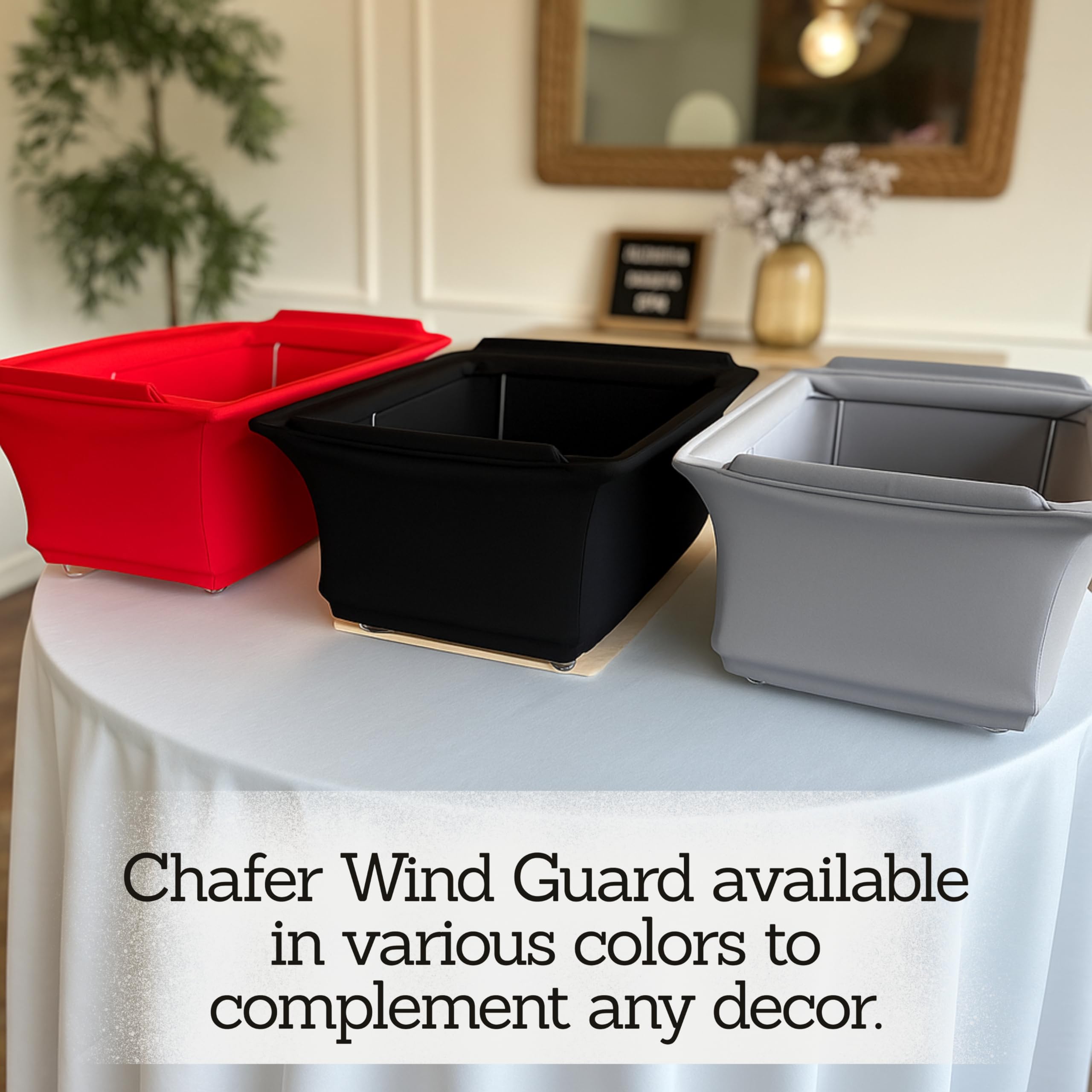 Merchlio durable polyester wind guard for reusable catering gear.