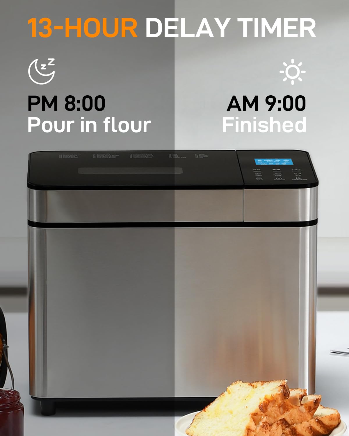 MERIOR 13-hour delay timer helps pre-plan breakfasts and snacks.