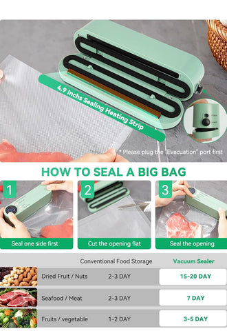 Meritpick Mini Vacuum Sealer battery indicator showing long life for cordless use
