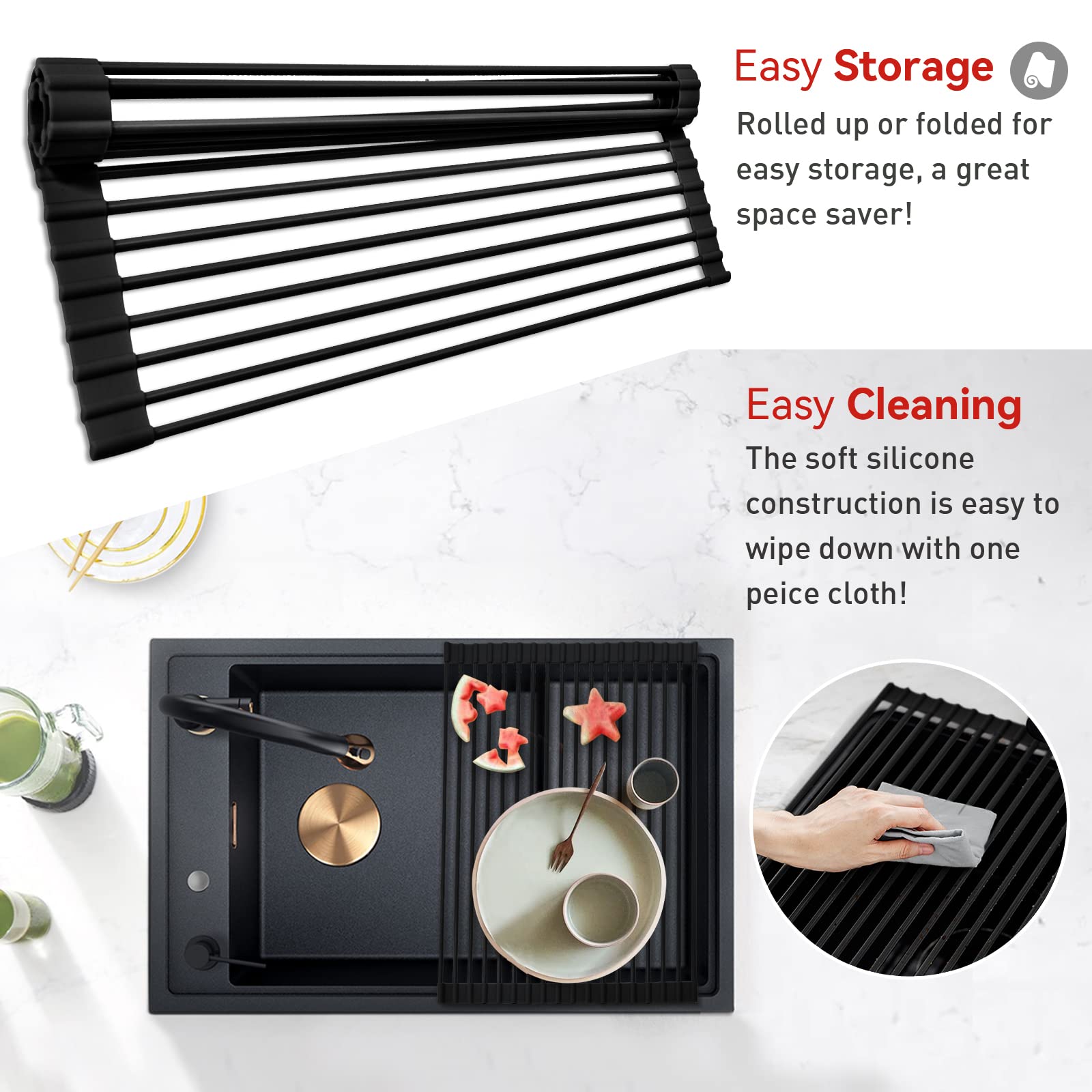 MERRYBOX anti-slip dish rack stays stable on wet surfaces