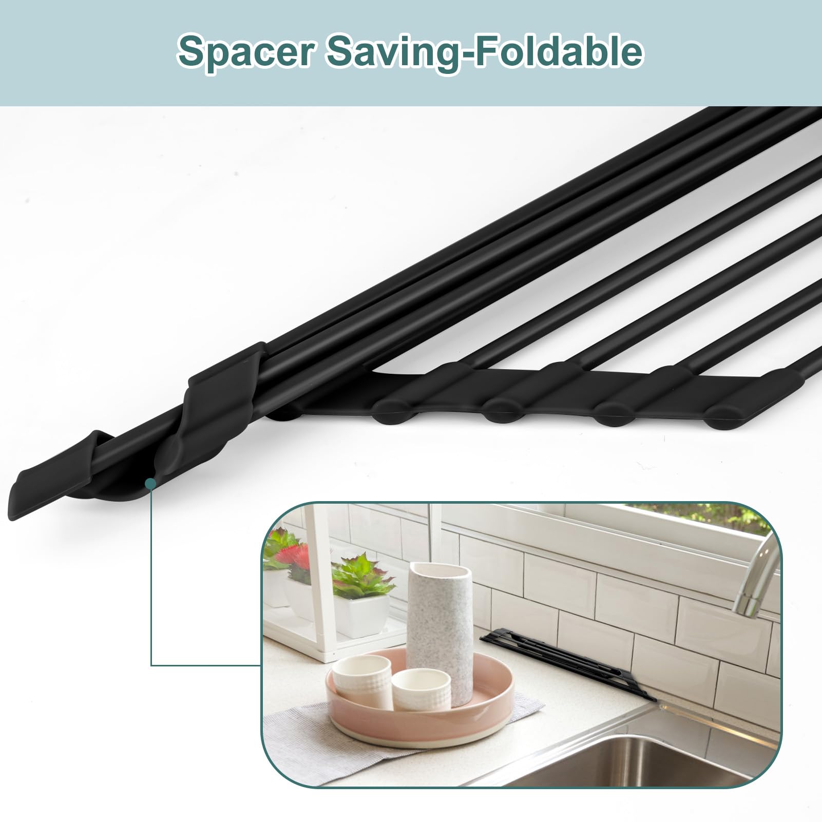 MERRYBOX over-sink rack offers adjustable fit for different sink sizes.