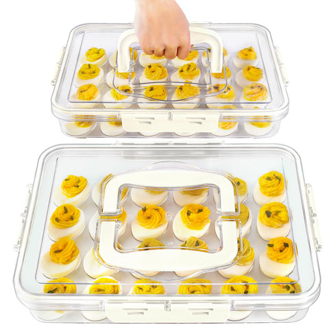 MesRosa deviled egg container with lid and handle for secure transport.