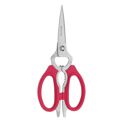 Messermeister 8-Inch Take-Apart Scissors in red for versatile kitchen tasks