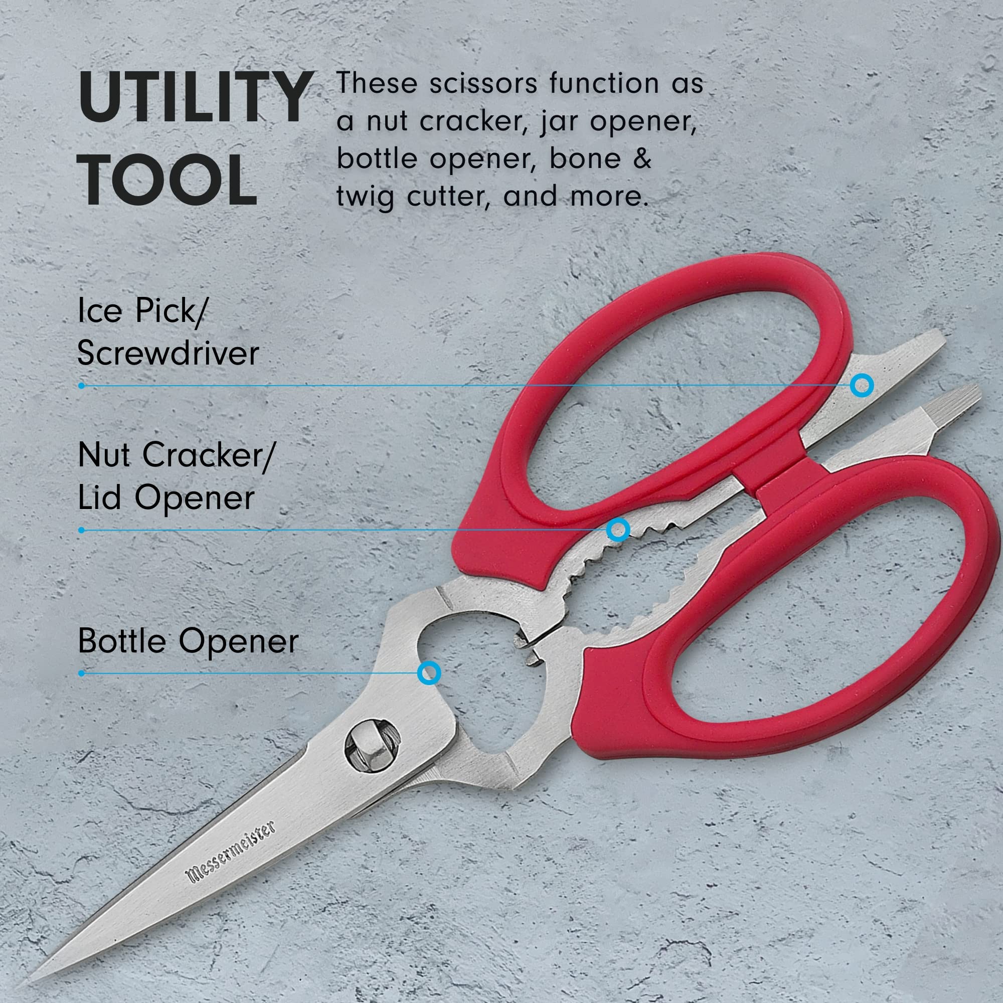 Messermeister bottle opener integrated for ready bottle access
