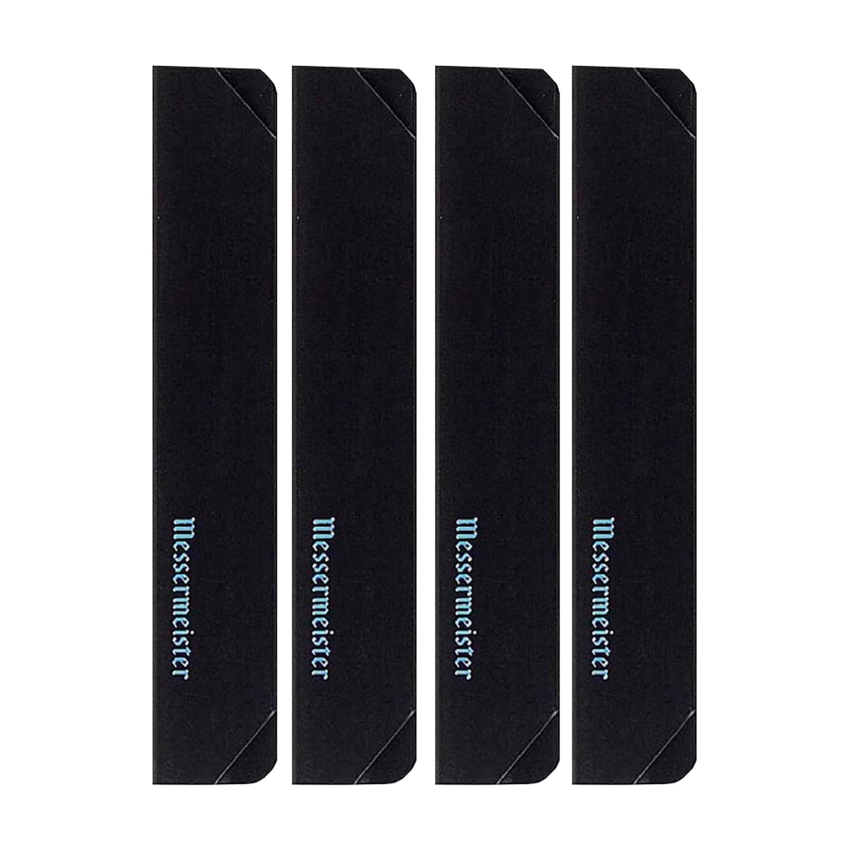 Messermeister edge-guard black 4-piece set protects steak knives during storage.