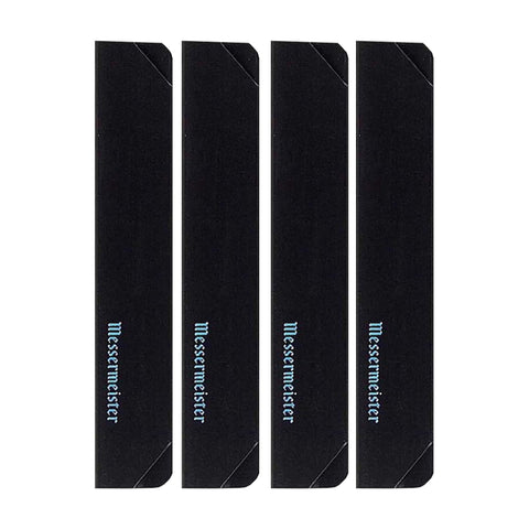 Messermeister edge-guard black 4-piece set protects steak knives during storage.