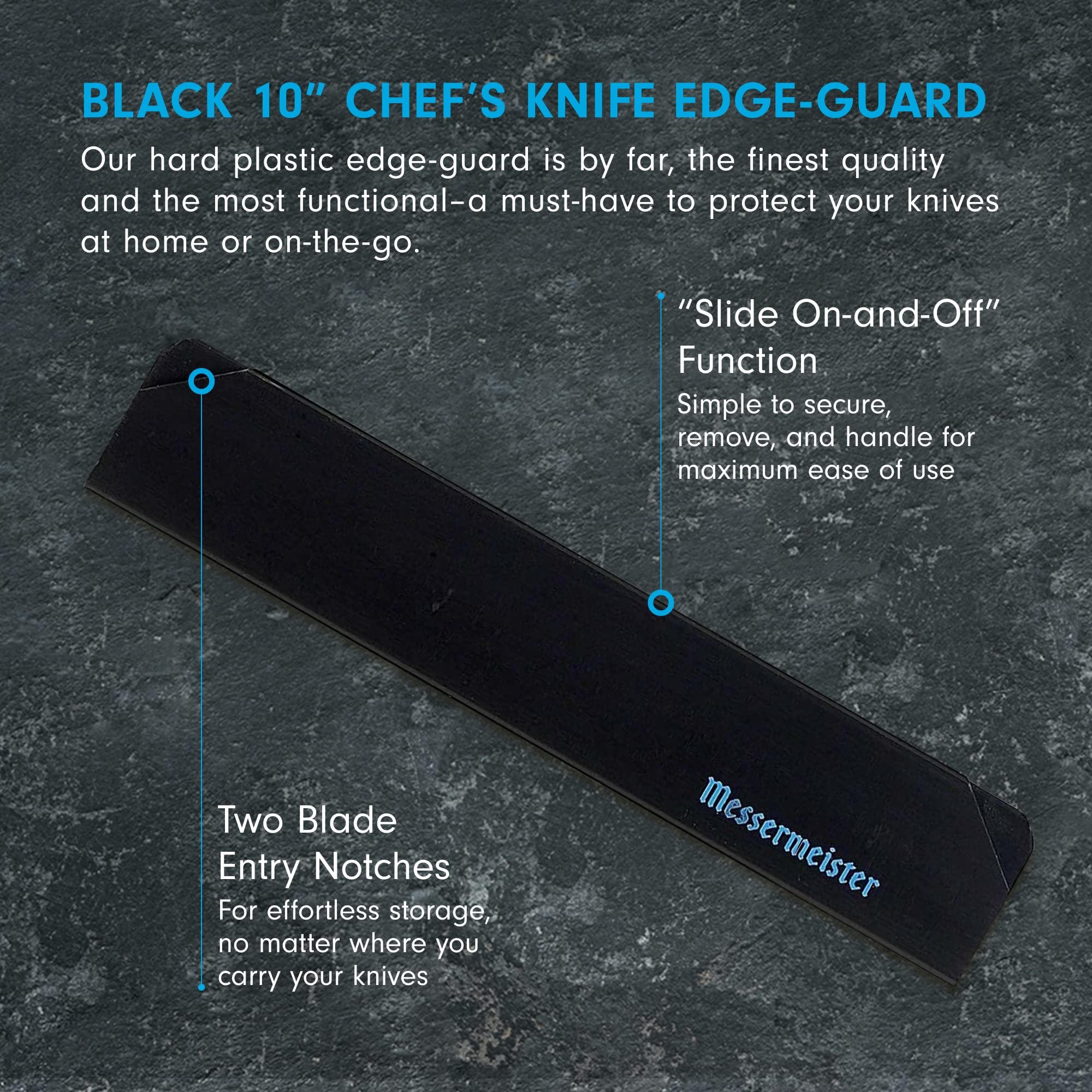 Messermeister Edge-Guard two-notch design close-up shows versatility.