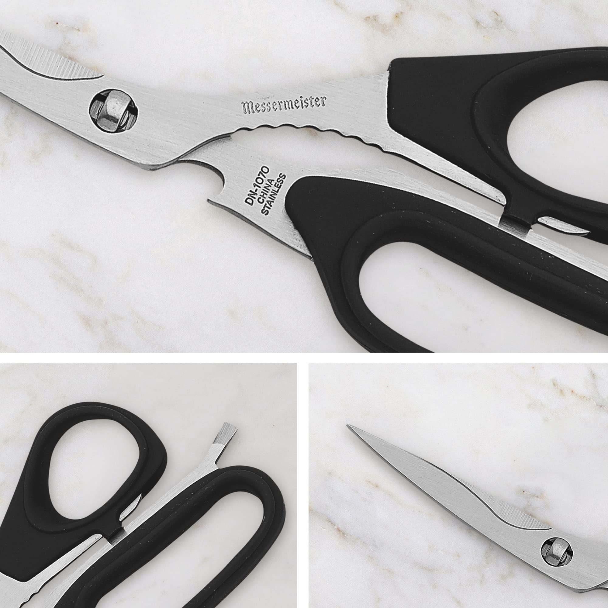 Messermeister nut cracker feature helps crack nuts and pinch herbs neatly.