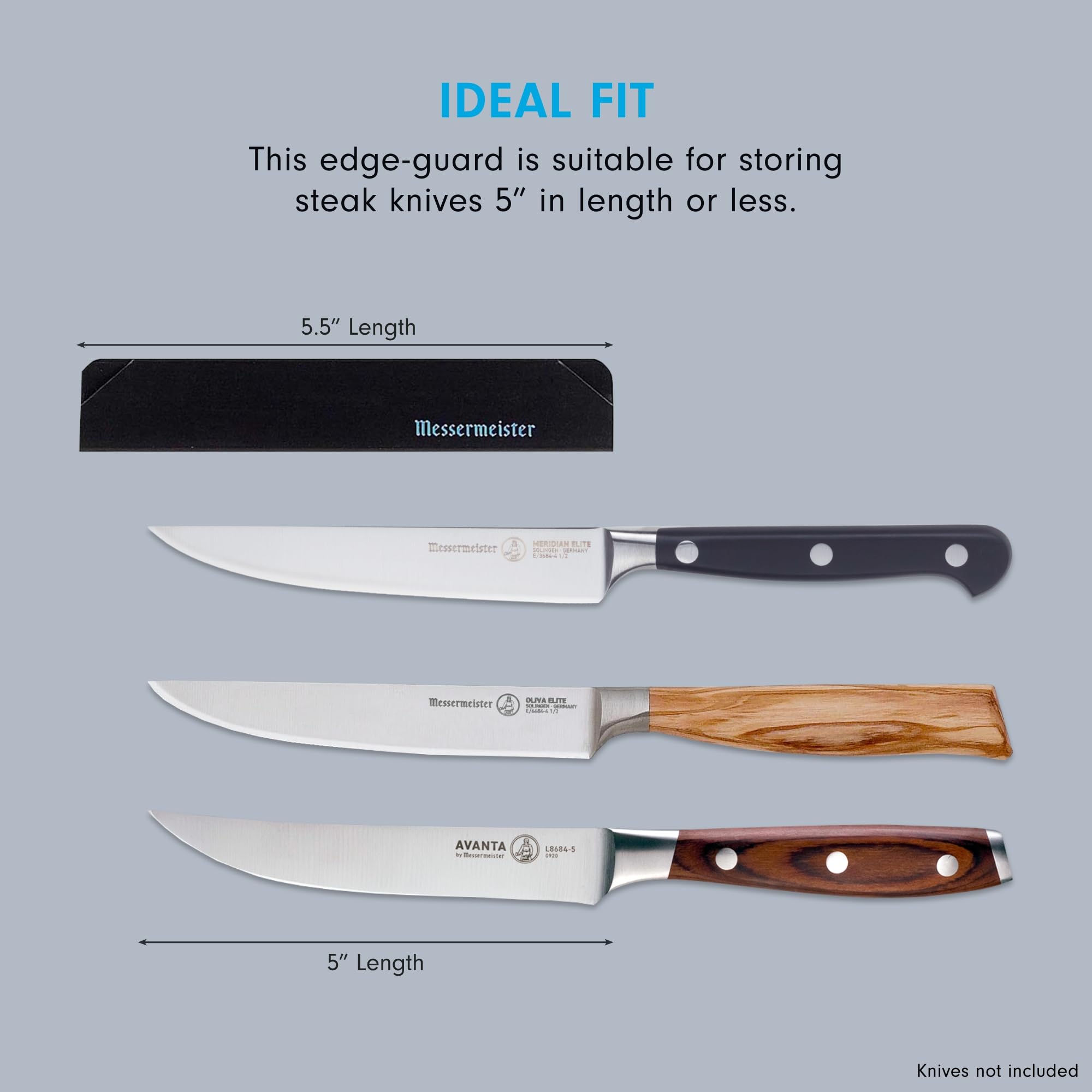 Messermeister PVC edge-guard material provides durable blade protection.