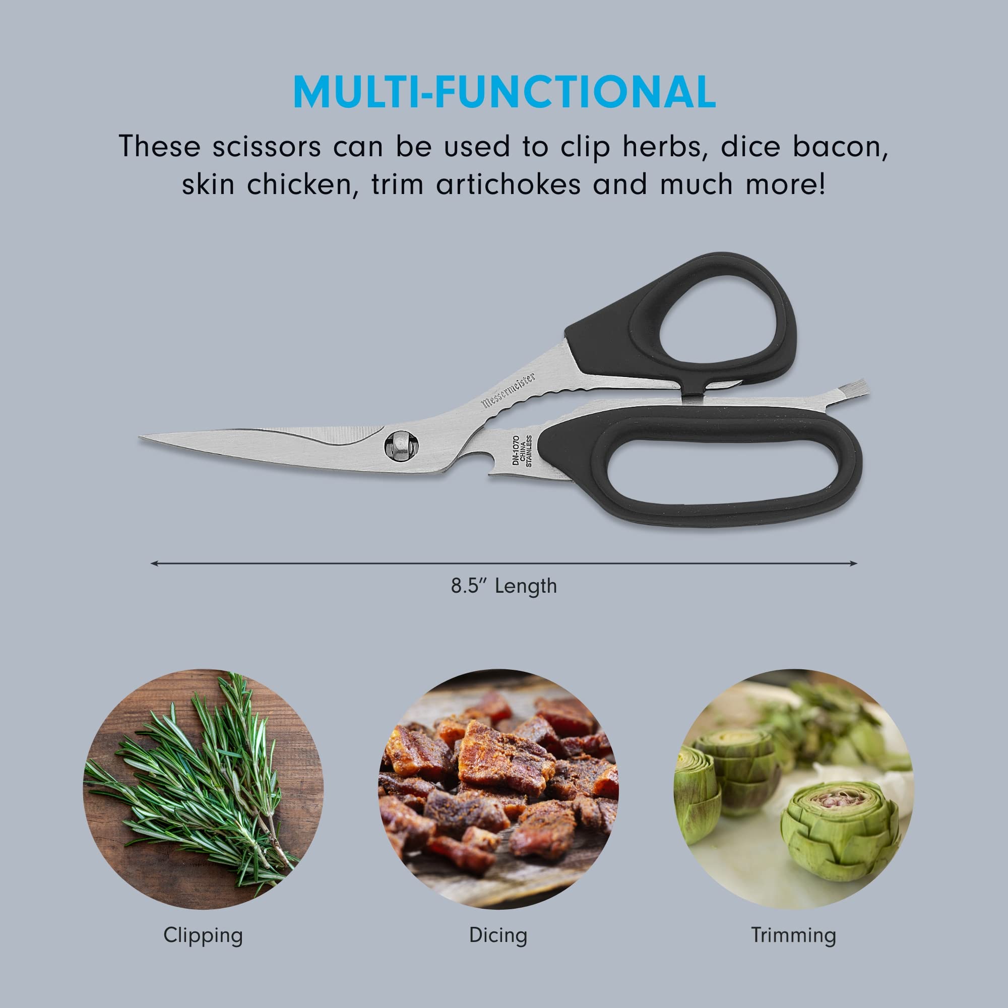 Messermeister with screwdriver included for versatile prep near the counter.
