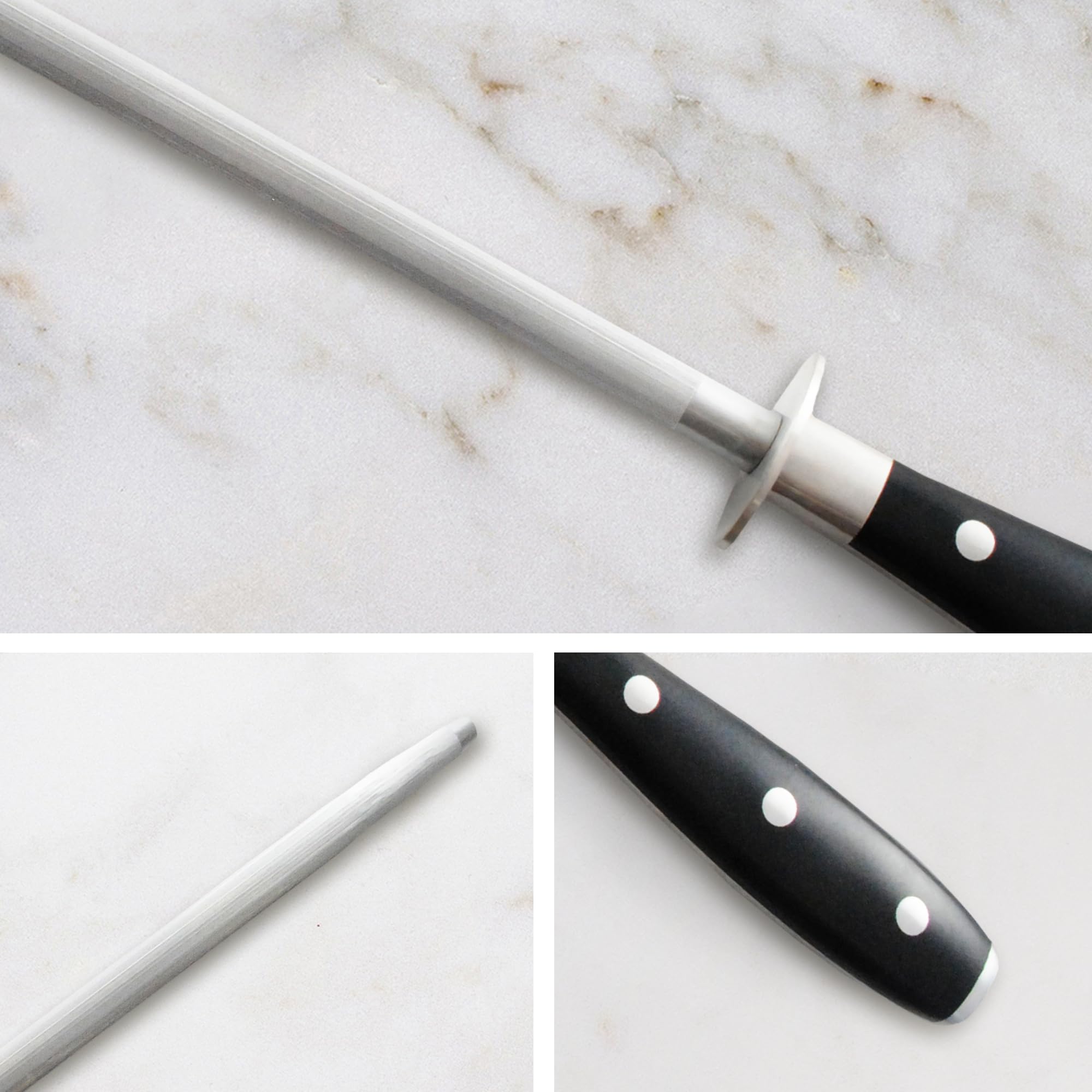 Messermeister soft-grip handle with hang ring for comfortable use