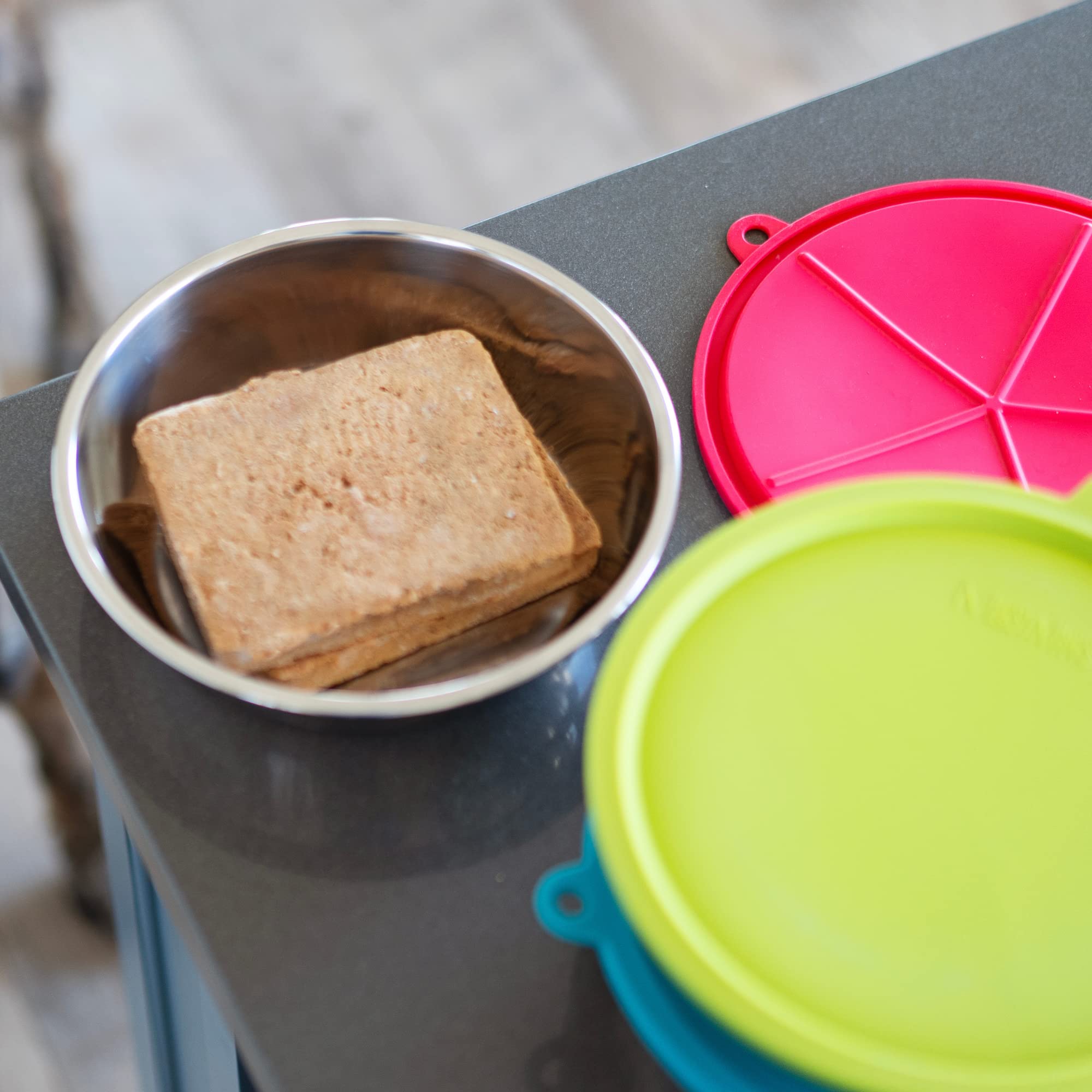 Messy Mutts stackable bowls save space when not in use.