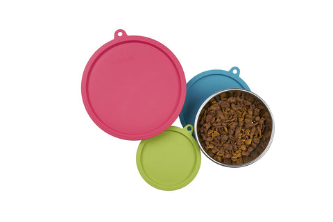 Messy Mutts silicone lids blue provide airtight seal for spill-free transport.