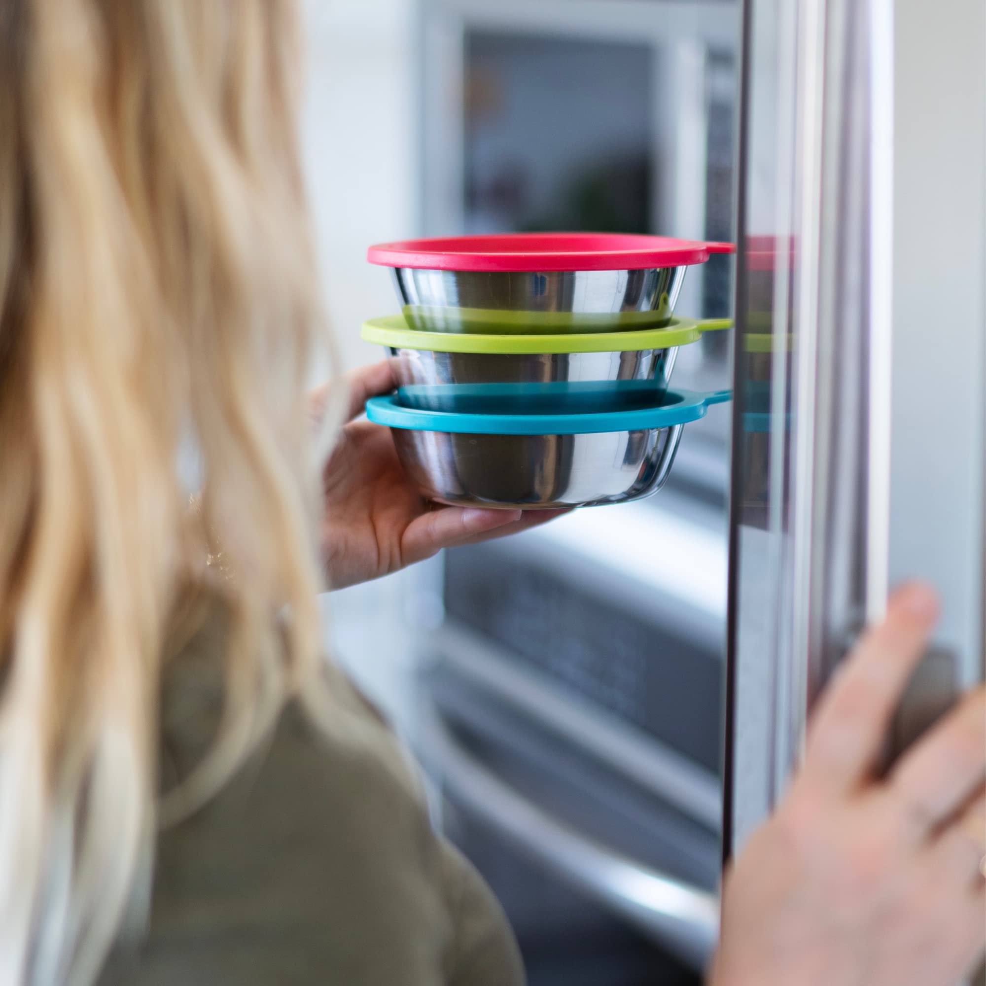Messy Mutts silicone lids green help portion and store pet meals efficiently.