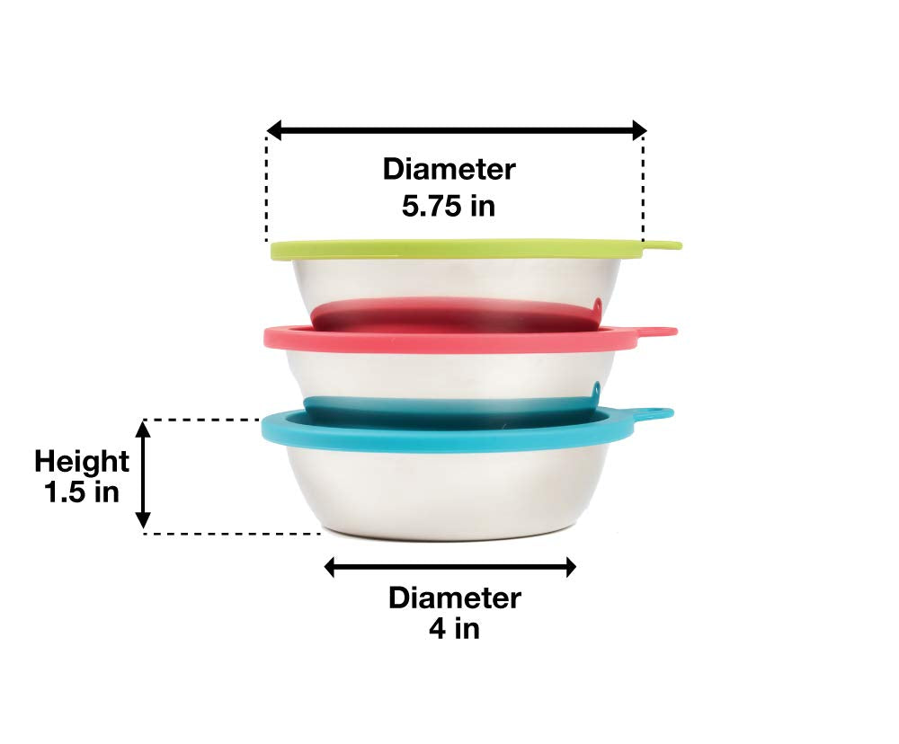 Messy Mutts silicone lids in watermelon color keep leftovers fresh.