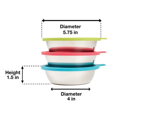 Messy Mutts silicone lids in watermelon color keep leftovers fresh.