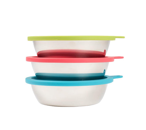 Messy Mutts stainless steel bowls offer rust-resistant durability for daily use.
