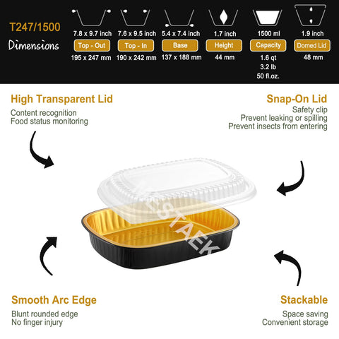 MESTAEK heavy-duty foil pan with lid, microwave-safe for quick reheats.