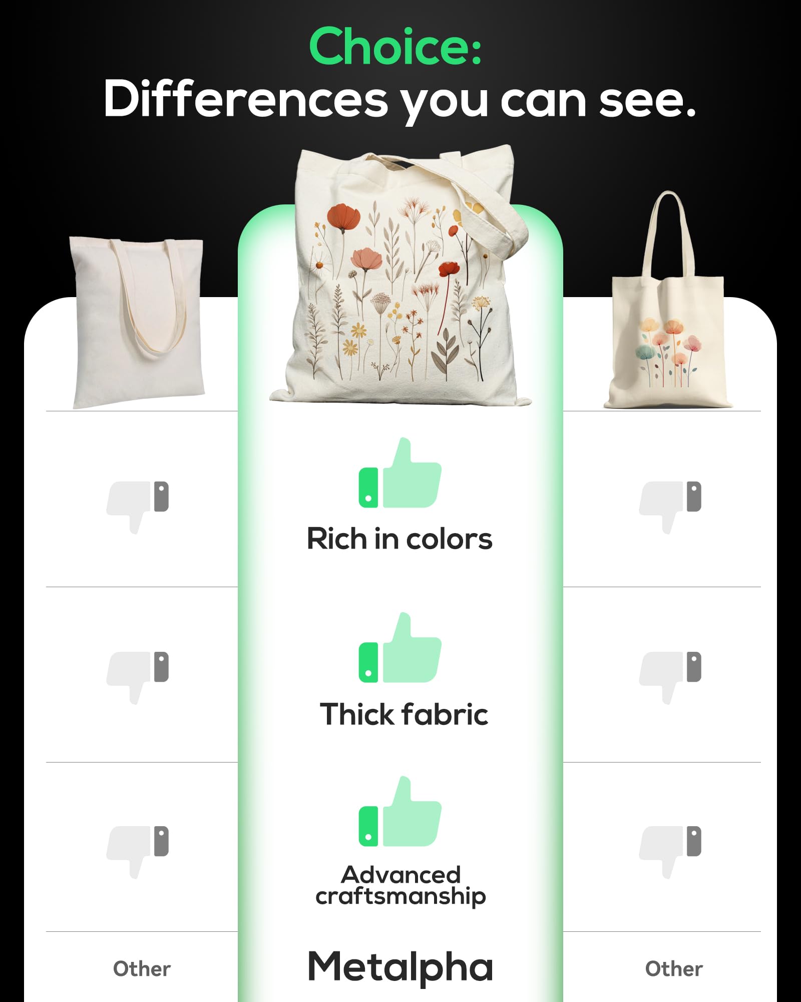 METALPHA double-sided printed tote bag shown from side for versatile style.