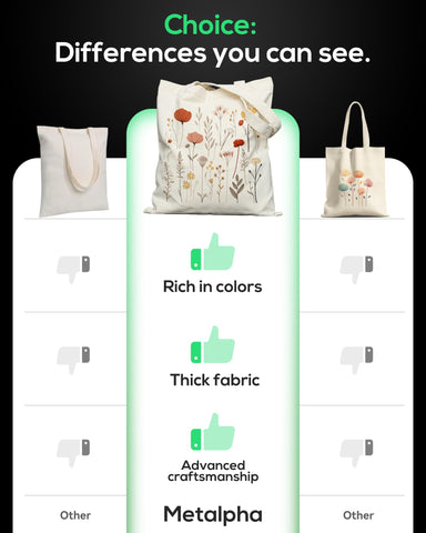 METALPHA double-sided printed tote bag shown from side for versatile style.