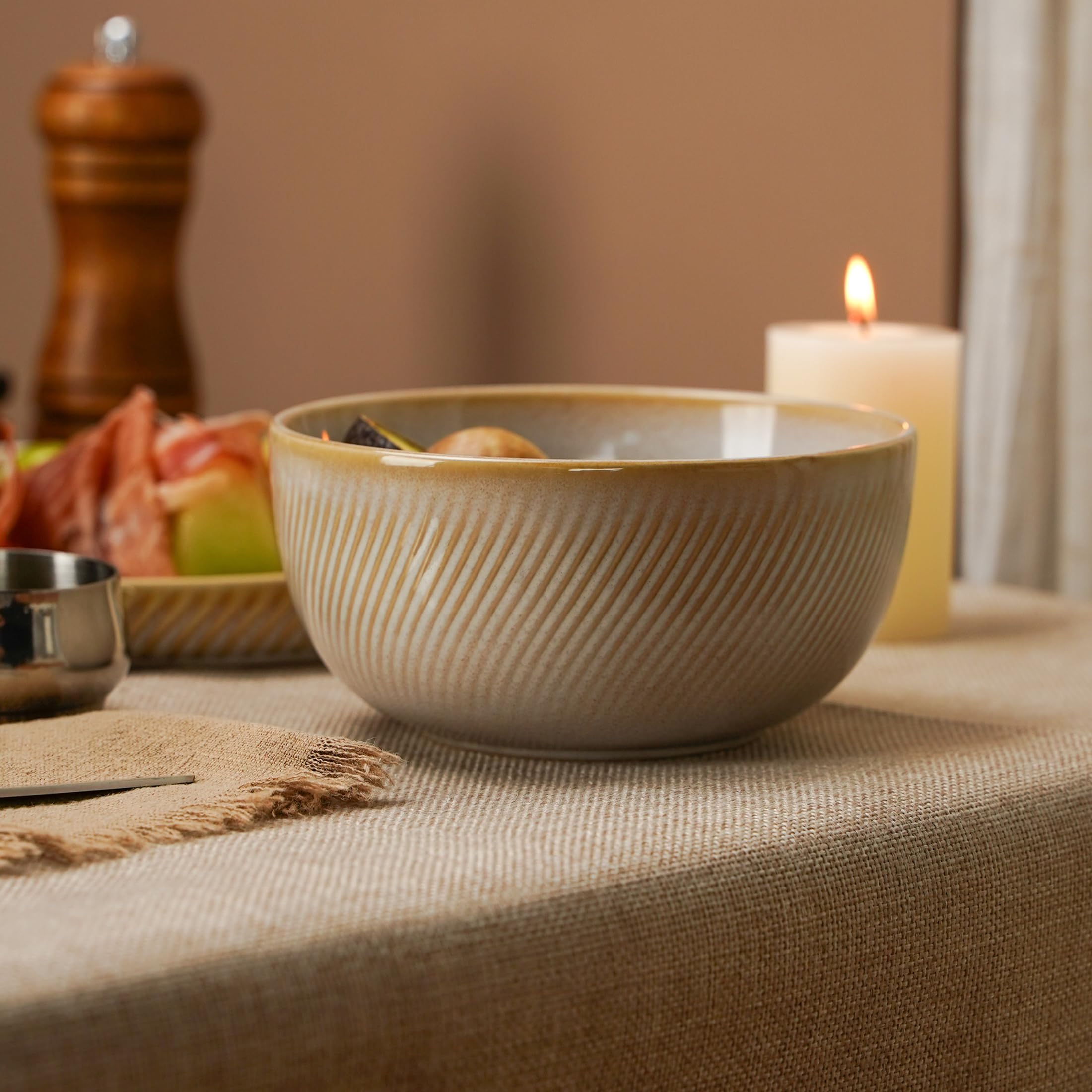 Metflavor Sculpted Dune table setting presented in warm beige tones.